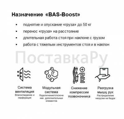 Экзоскелет ProEXO "BAS-Boost" (BAS-B) для снижения нагрузки на тело и организм человека. Подъём и опускание тяжестей на высоту до 1,2 м.